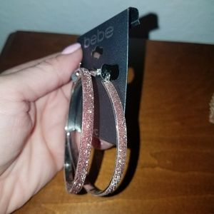 BEBE Gold and Pink Hoop Earrings